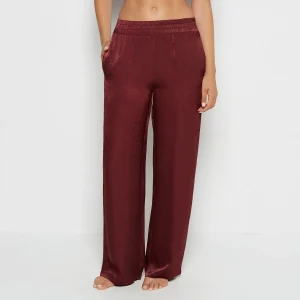 Satin Sleep Pant with button Front in Russian Ruby