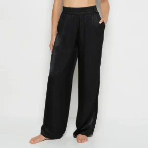 Satin Sleep Pant with button Front in Tuxedo Black