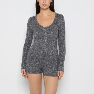 Placket Front Onsie in Tuxedo Black