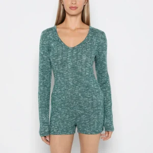 Placket Front Onsie in Emerald Green