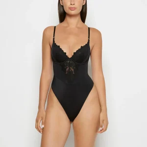 Push Up Demi bodysuit with reverie lace cup in Tuxedo Black