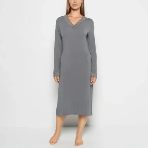 Modal with Lace V-Neck Sleep Shirt in Smoked Pearl