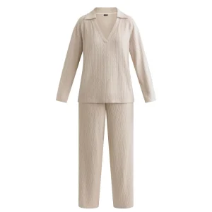 Ribbed Jersey Set in Beige