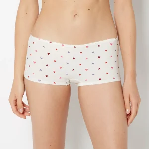 Boyshort Cotton Panty and Picot Trim in Tossed Heart