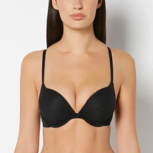 Up 2 Cup Plunge Bra with Heart Mesh in Tuxedo Black