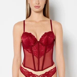 Lightly Lined Demi Bustier with romantic lace and Mesh in Plum Rose