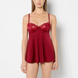 Unlined Balconette Babydoll with Romantic Lace in Plum Rose
