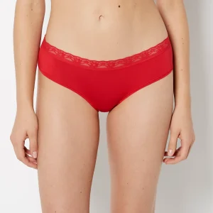 Ultrasoft Modal Hipster Panty with Lace Trim in Crimson