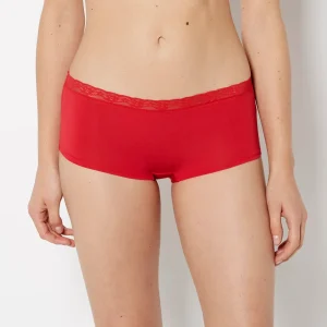 Ultrasoft Modal Boyshort Panty with Lace Trim in Crimson