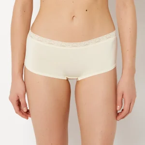 Ultrasoft Modal Boyshort Panty with Lace Trim in Lemon Icing