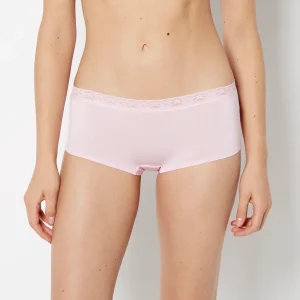 Ultrasoft Modal Boyshort Panty with Lace Trim in Sweet Dream