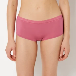 Ultrasoft Modal Boyshort Panty with Lace Trim In Red Violet