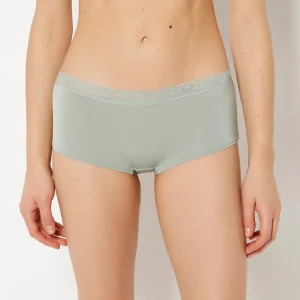 Ultrasoft Modal Boyshort Panty with Lace Trim In Iceberg Green