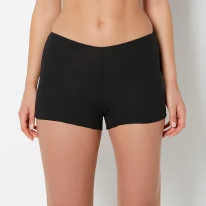 Casual Sleep Ribbed Short With Picot Trim in Tuxedo Black