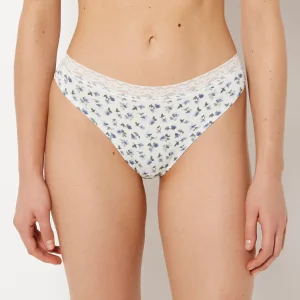 Ultrasoft Modal Thong Panty With Lace Trim in Breezy Floral