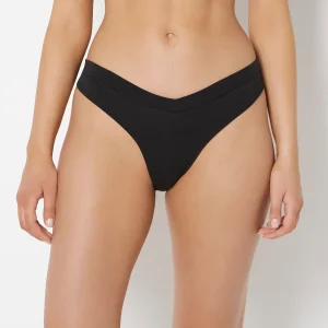 Wide Waist Cotton Thong In Tuxedo Black