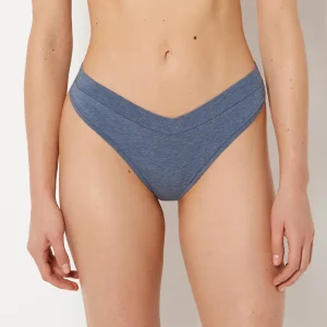 Wide Waist Cotton Thong In Vintage Indigo Heather