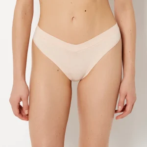 Wide Waist Cotton Thong In Pearl Blush Heather
