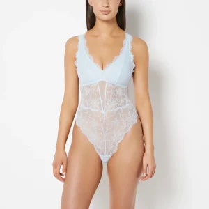 Afterglow Lace Bodysuit with Removable Pads in Skyway