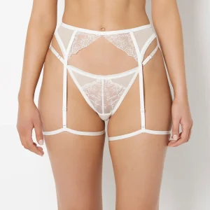 Designer Collection Garter Belt With Breezy Embroidery in Ivory