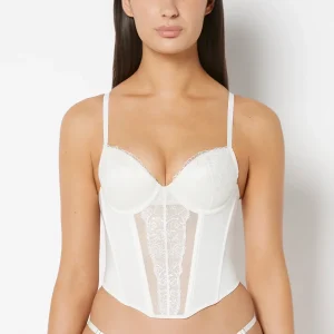 Designer Collection Lightly Lined Demi Bustier With Breezy Embroidery In Ivory
