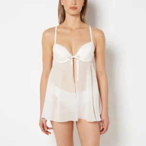 Designer Collection Lightly Lined Demi Babydoll With Breezy Embroidery In Ivory