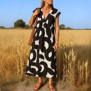 Laura | Robe maxi avec impression artistique