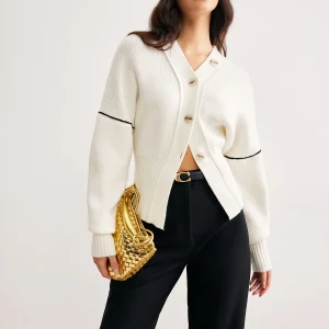 Élodie | Cardigan Femme Col V Ample avec Détails Contrastants