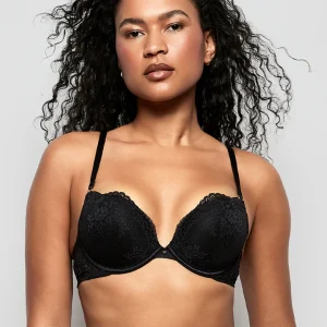 Allover Lace Push Up Bra in Black