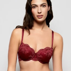 Allover Lace Lightly Lined Balconette Bra in Opulent Red