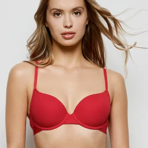 Waffle Lightly Lined Demi Bra in Cosmo Red