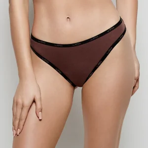 Thong Panty with Logo Trim in Dusty Cedar