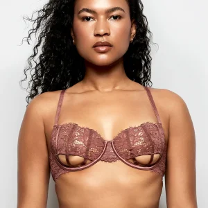 Unlined Lace Bra with Cut-Outs in Dusty Cedar