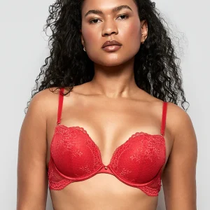Allover Lace Push Up Bra in Cosmo Red