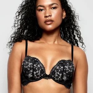 Lace Push Up Bra in Black and Pink