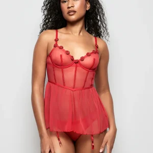 Unlined Babydoll with Rosette in Cosmo Red