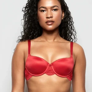Lightly Lined Balconette Bra with Lace Wing in Cosmo Red