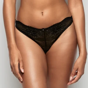Lace High Leg Thong Panty in Smoulder Black
