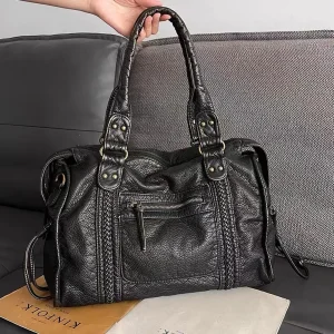 Ysélis | Sac à Main Femme en Cuir Noir avec Poches Zippées – Élégance Fonctionnelle