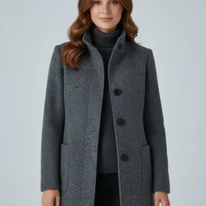 Elara | Manteau en Laine Mélangée avec Col Montant & Poches