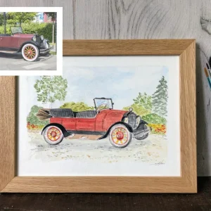 Custom Vehicle Art: Watercolor and Ink from Photo