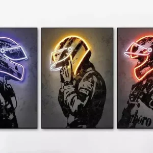 Light Up the Track: Neon F1 Helmet Poster