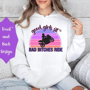 Bad Bitches Ride Retro Sunset Biker Sweatshirt